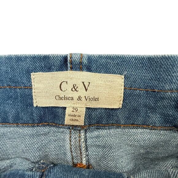 Chelsea & Violet Mid-Rise Belted Raw Hem Mini Blue Denim Skirt Size 29 - Picture 4 of 5